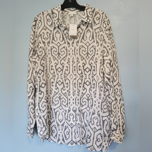 J.jill Love Linen Geometric Print Button Shirt Medium Tall NWT - Picture 1 of 9